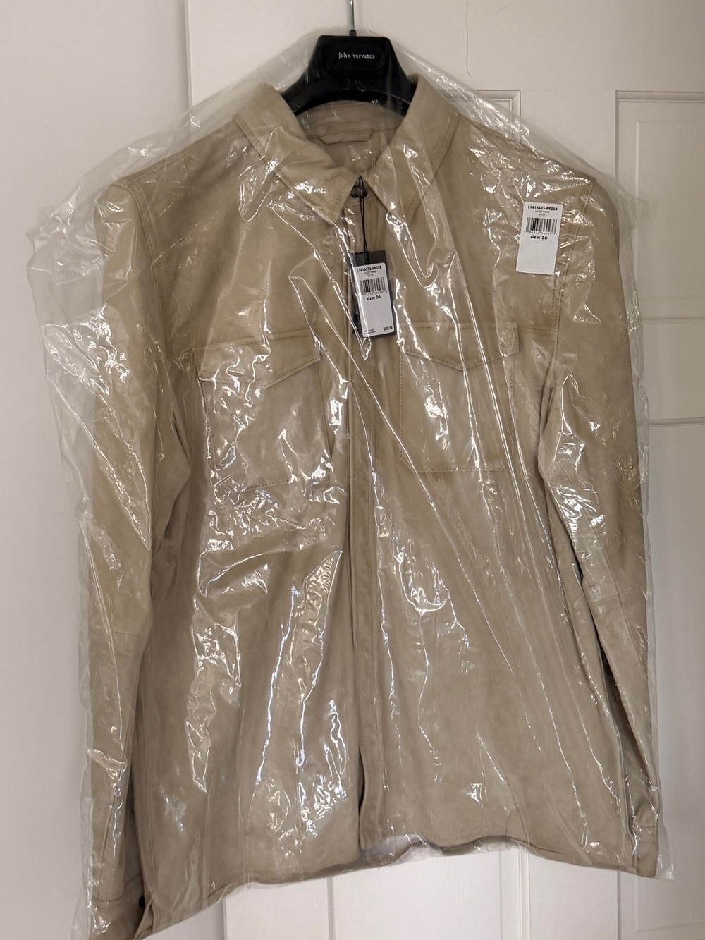 John Varvatos Suede Snap-Front Shirt Jacket In Twine, NWT Size 56 (US 46)
